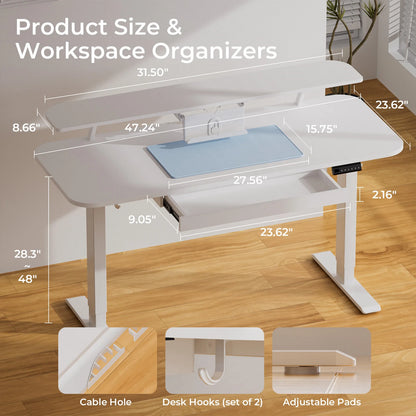 Electric Standing Desk | Height Adjustable Sit Stand Desk with Drawers & Quiet Motor