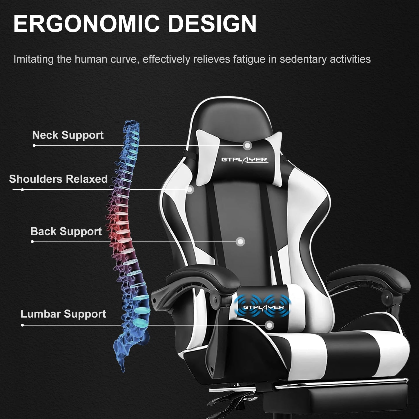 Gaming Chair With Footrest - Adjustable PU Leather Office Gaming Seat With Lumbar Support