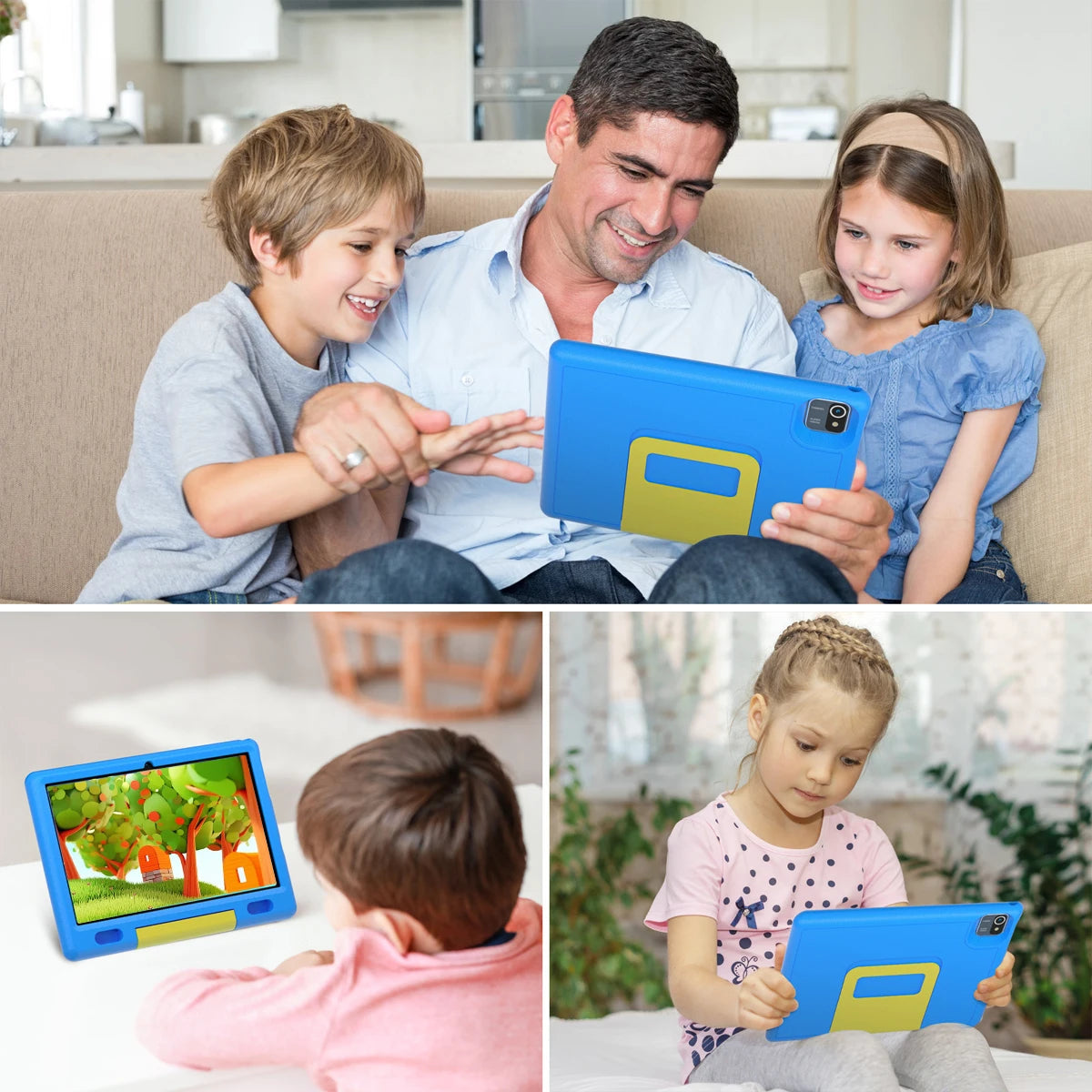 KT1007 10.1 Inch Kids Tablet Android 13 GO 6GB(2+4GB Virtual) 64GB ROM 1280*800 LCD Display 5000mAh Battery Shock‑Proof EVA Case Kickstand Parental Control Educational Learning Tablet For Boys Girls US Local Warehouse
