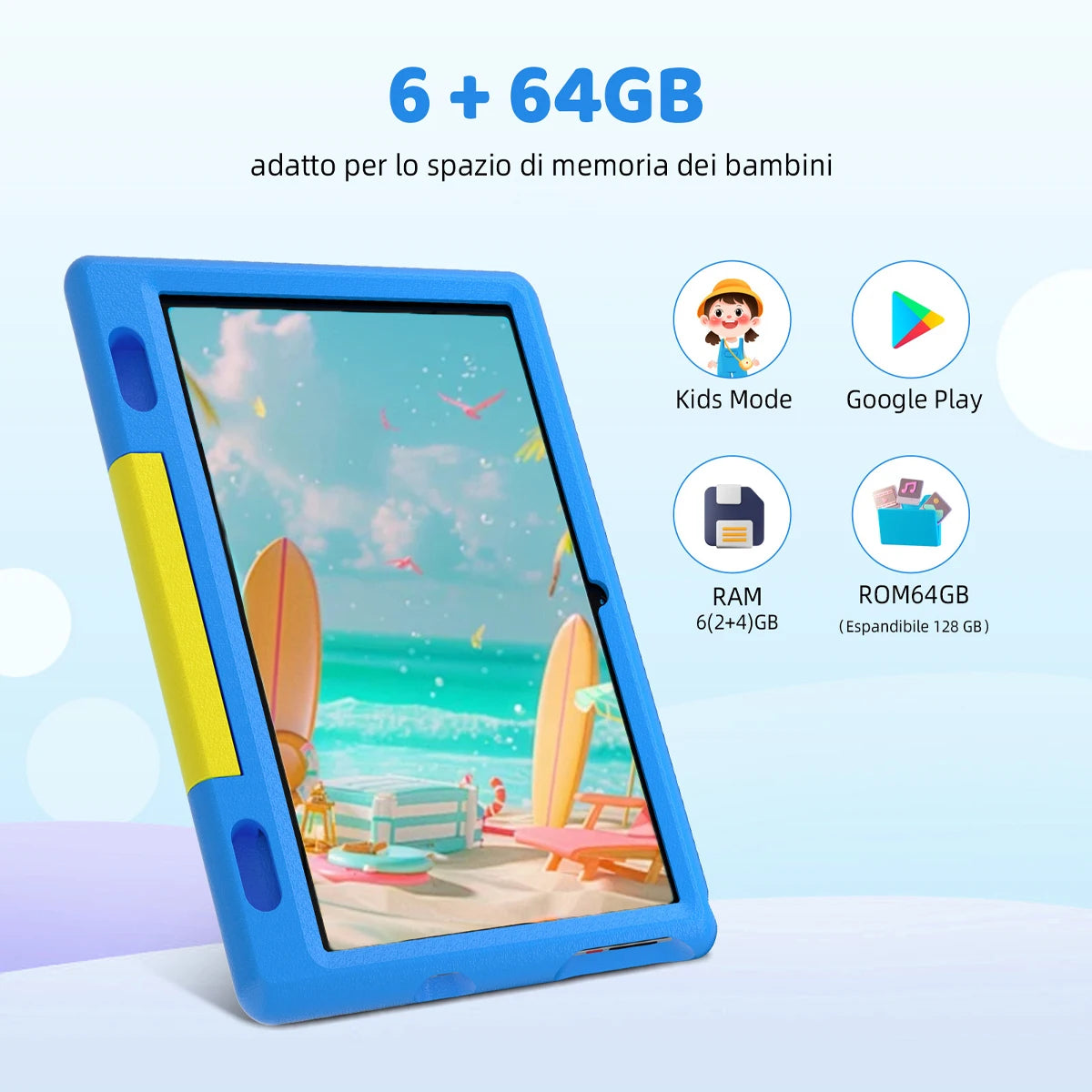 KT1007 10.1 Inch Kids Tablet Android 13 GO 6GB(2+4GB Virtual) 64GB ROM 1280*800 LCD Display 5000mAh Battery Shock‑Proof EVA Case Kickstand Parental Control Educational Learning Tablet For Boys Girls US Local Warehouse
