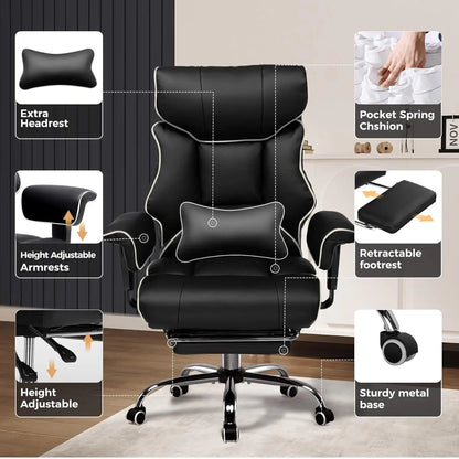 Big And Tall Office Chair | Executive Leather Chair With Lumbar Support & Pocket Spring Cushion