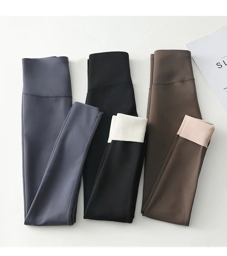 High Waist Leggings - Seamless Fleece Velvet Women's Fitness Pants, Warm & Slim