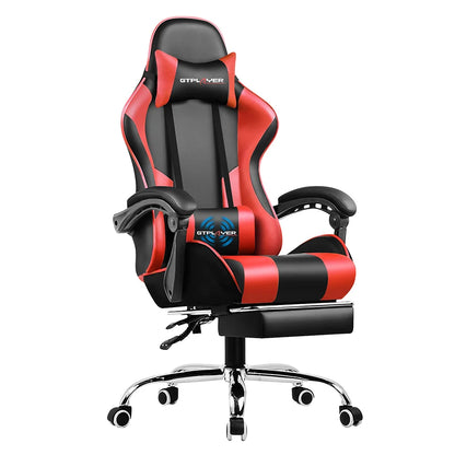 Gaming Chair With Footrest - Adjustable PU Leather Office Gaming Seat With Lumbar Support