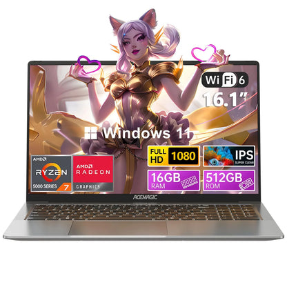 ACEMAGIC Gaming Laptop - AMD Ryzen 7 5700U 16GB RAM 512GB SSD 161 FHD 1920x1080 Backlit Keyboard - ZOOMNSTORE