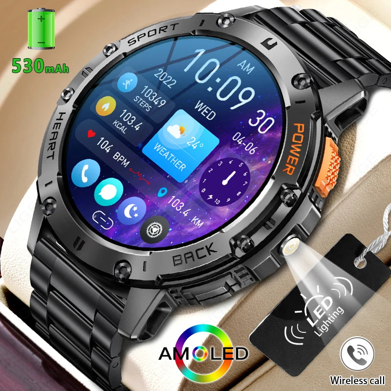 AMOLED Smart Watch for Men - Waterproof Fitness Tracker with Bluetooth Call and Flashlight - ZOOMNSTORE