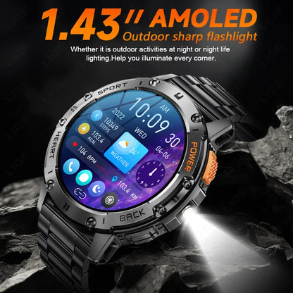 AMOLED Smart Watch for Men - Waterproof Fitness Tracker with Bluetooth Call and Flashlight - ZOOMNSTORE