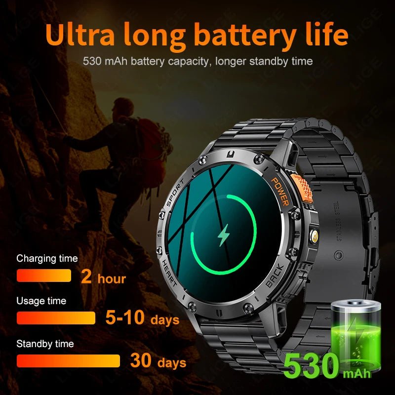AMOLED Smart Watch for Men - Waterproof Fitness Tracker with Bluetooth Call and Flashlight - ZOOMNSTORE