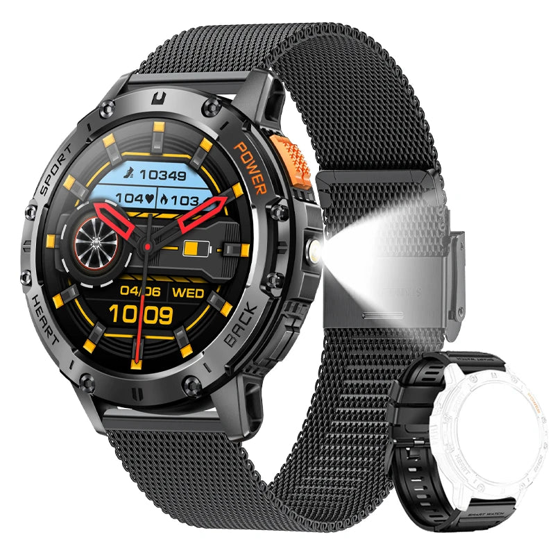 AMOLED Smart Watch for Men - Waterproof Fitness Tracker with Bluetooth Call and Flashlight - ZOOMNSTORE