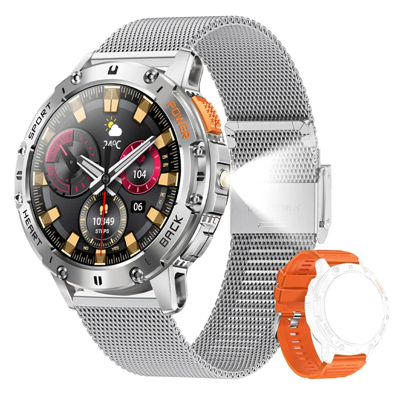 AMOLED Smart Watch for Men - Waterproof Fitness Tracker with Bluetooth Call and Flashlight - ZOOMNSTORE