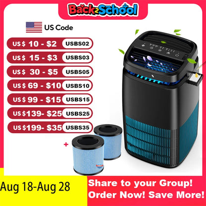 AROEVE H13 True HEPA Air Purifier - 1250ft² Essential Oil Diffuser Sleep Timer 4 Speed Adjustable Air Direction - ZOOMNSTORE