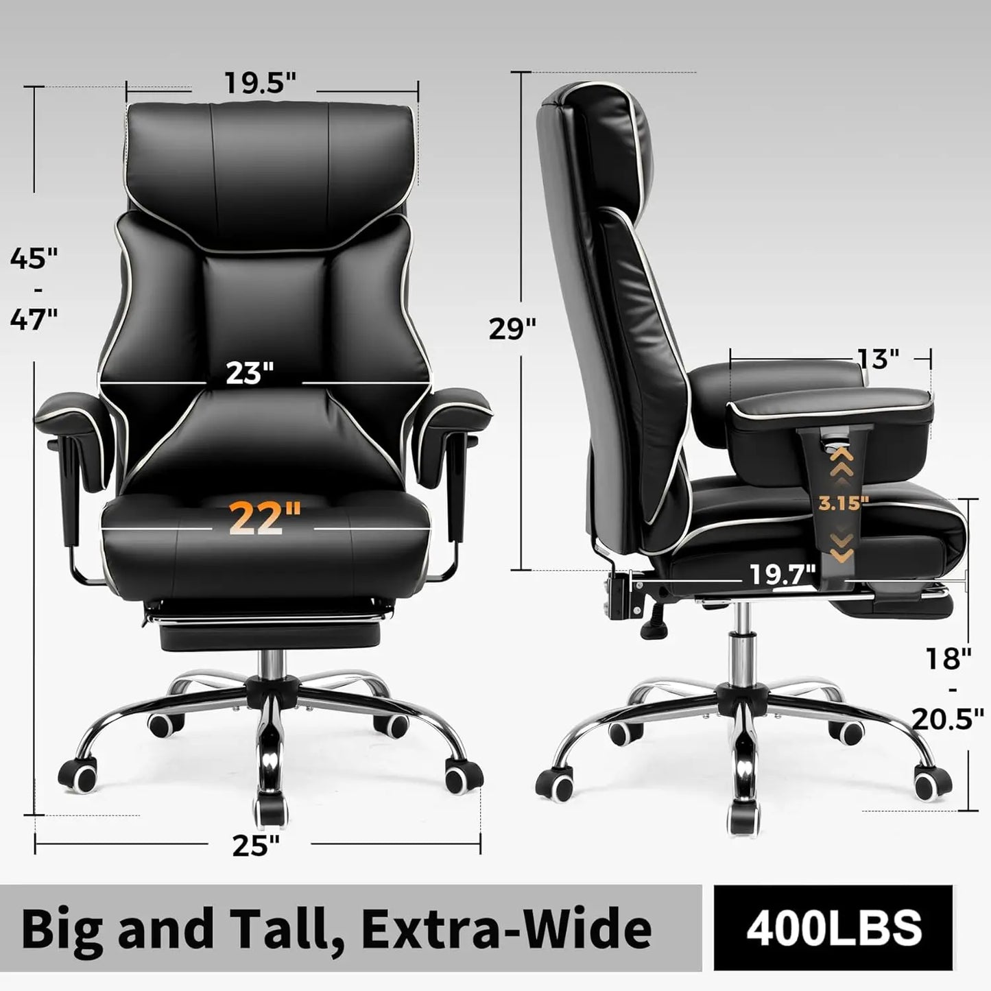 Big And Tall Office Chair | Executive Leather Chair With Lumbar Support & Pocket Spring Cushion