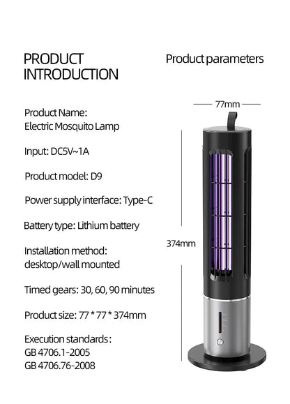 High-End Silent Wall-Hanging Electric Mosquito Lamp TYPE-C Rechargeable Portable Outdoor Insect Killer Hotel Mosquito Trap Lamp