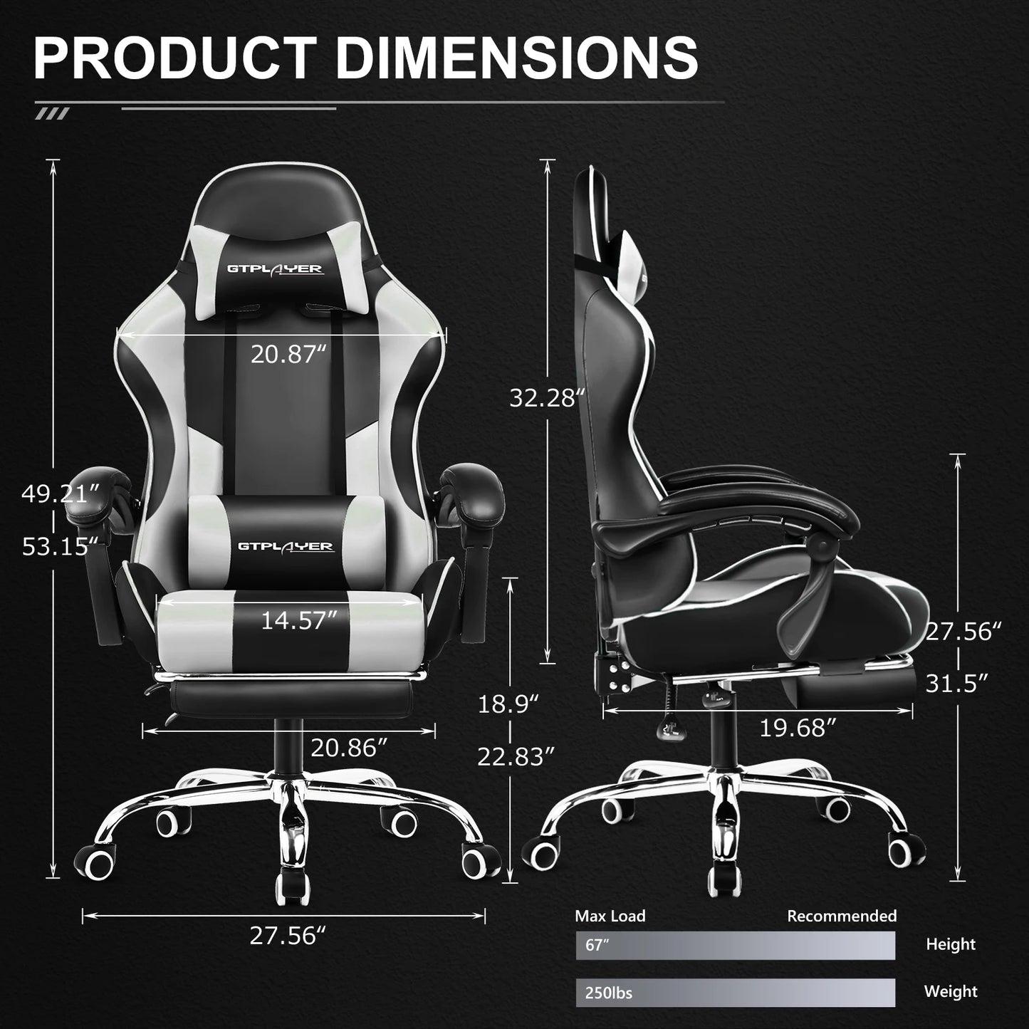 Gaming Chair With Footrest - Adjustable PU Leather Office Gaming Seat With Lumbar Support