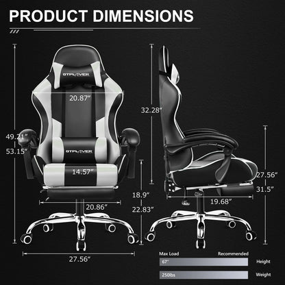 Gaming Chair With Footrest - Adjustable PU Leather Office Gaming Seat With Lumbar Support