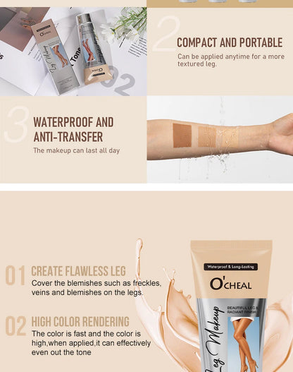 OCHEAL 100ml Beauty Leg Cream Makeup Body Coverage Long-lasting Waterproof Concealer Skin Tone Wheat Tan Brown Liquid Foundation