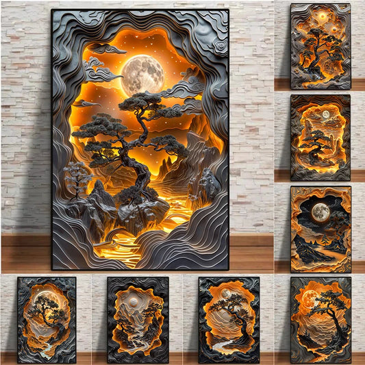 Abstract Lava Landscape Canvas Print - Moonrise Valley Wall Art for Home Decor - ZOOMNSTORE