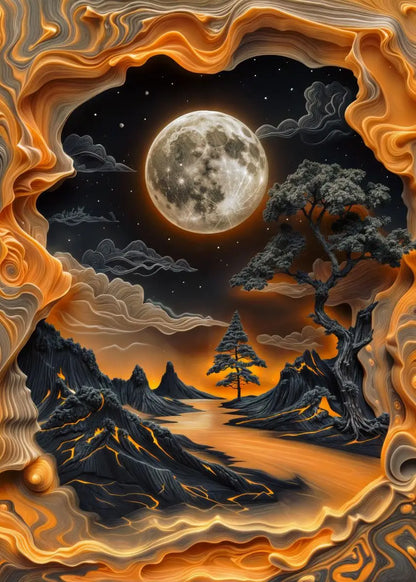 Abstract Lava Landscape Canvas Print - Moonrise Valley Wall Art for Home Decor - ZOOMNSTORE