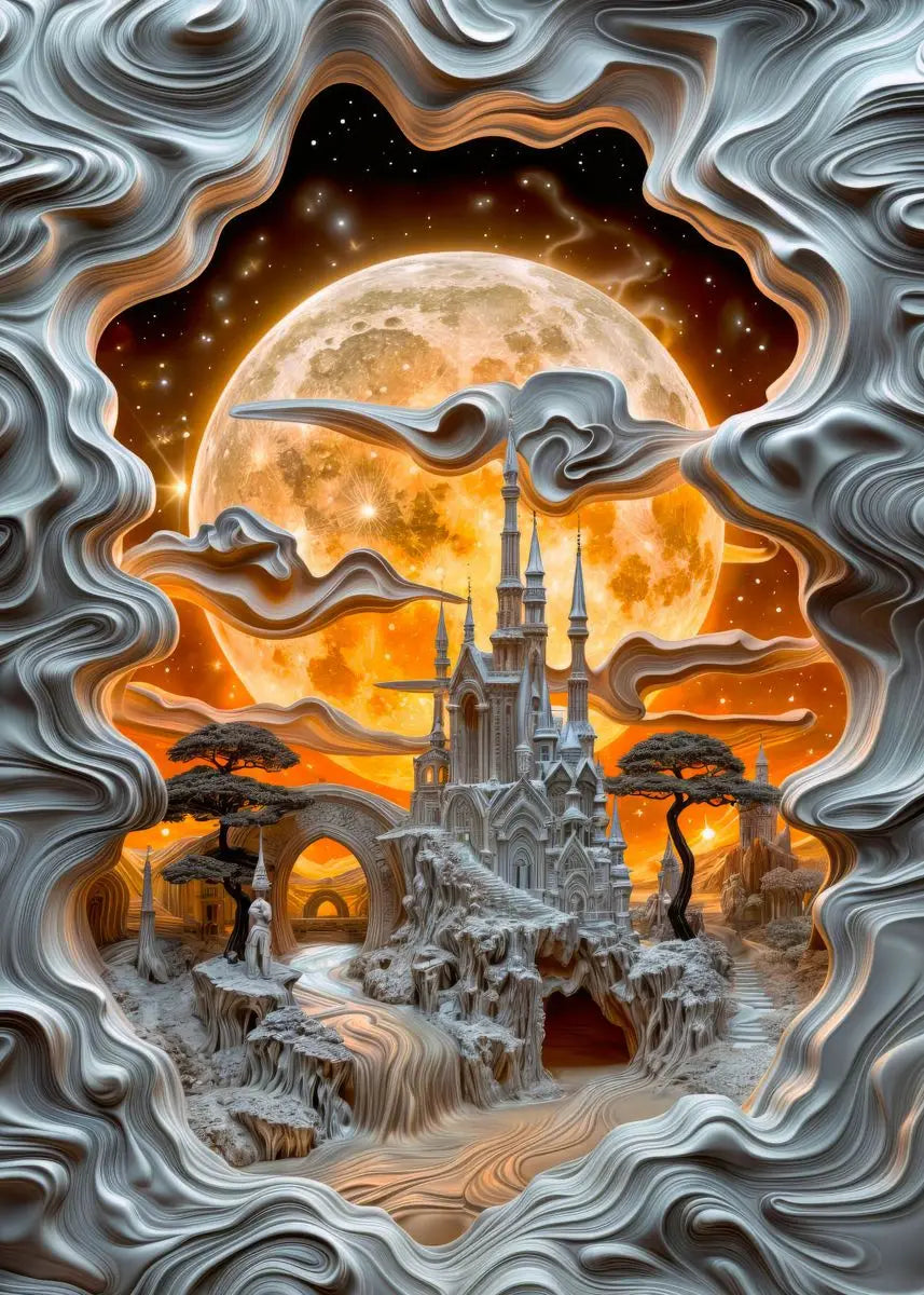 Abstract Lava Landscape Canvas Print - Moonrise Valley Wall Art for Home Decor - ZOOMNSTORE