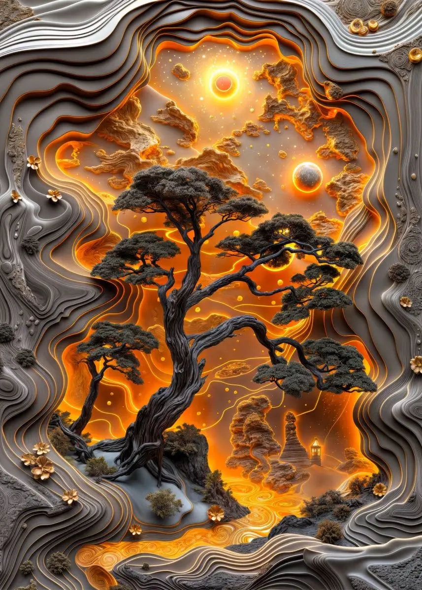Abstract Lava Landscape Canvas Print - Moonrise Valley Wall Art for Home Decor - ZOOMNSTORE