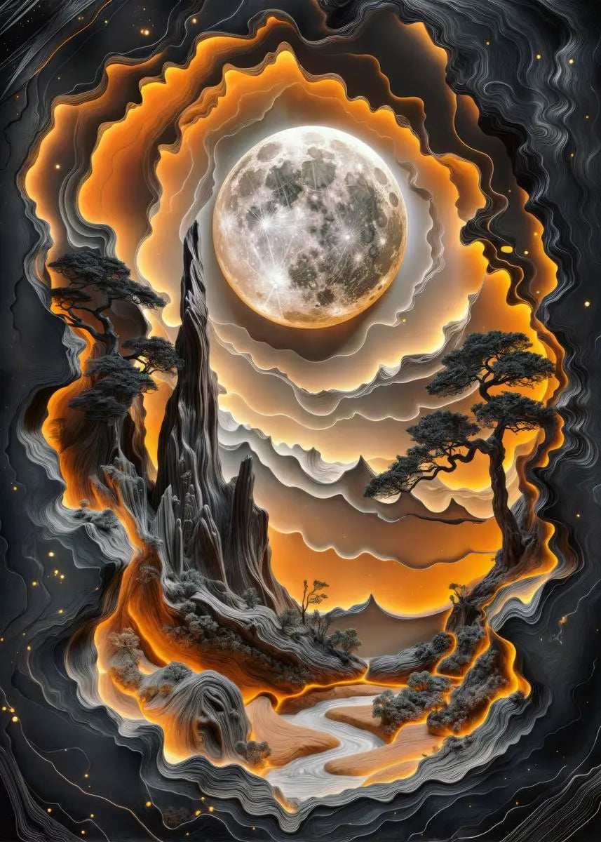 Abstract Lava Landscape Canvas Print - Moonrise Valley Wall Art for Home Decor - ZOOMNSTORE