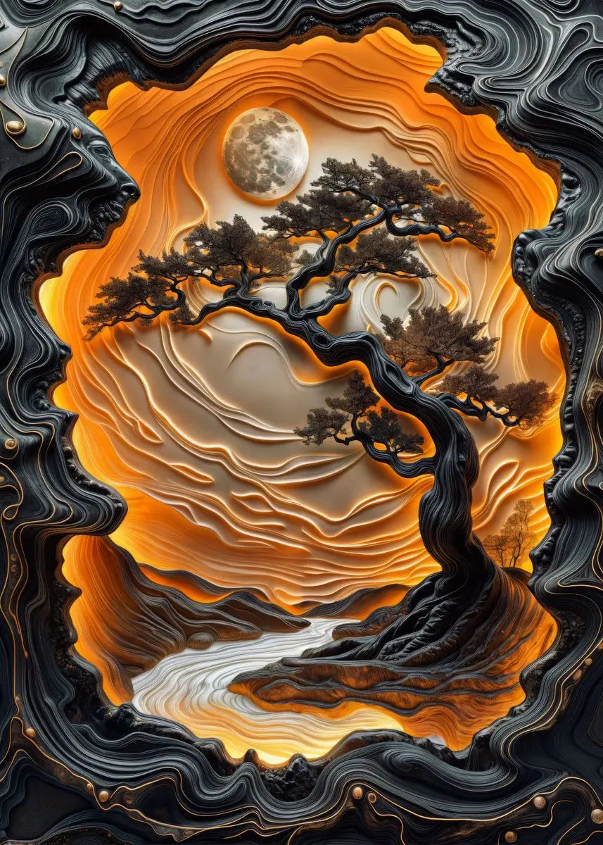 Abstract Lava Landscape Canvas Print - Moonrise Valley Wall Art for Home Decor - ZOOMNSTORE