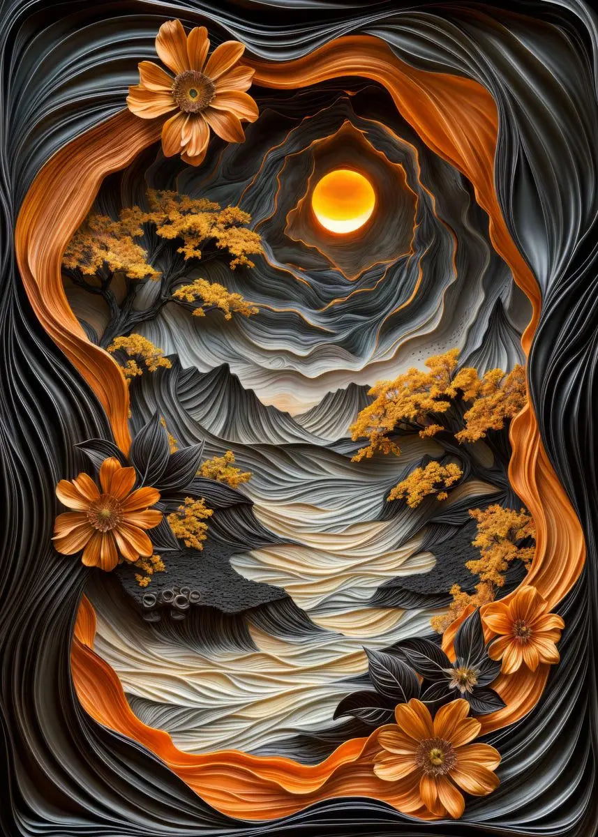Abstract Lava Landscape Canvas Print - Moonrise Valley Wall Art for Home Decor - ZOOMNSTORE