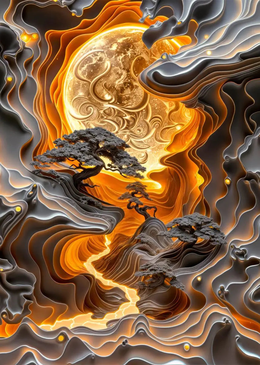 Abstract Lava Landscape Canvas Print - Moonrise Valley Wall Art for Home Decor - ZOOMNSTORE