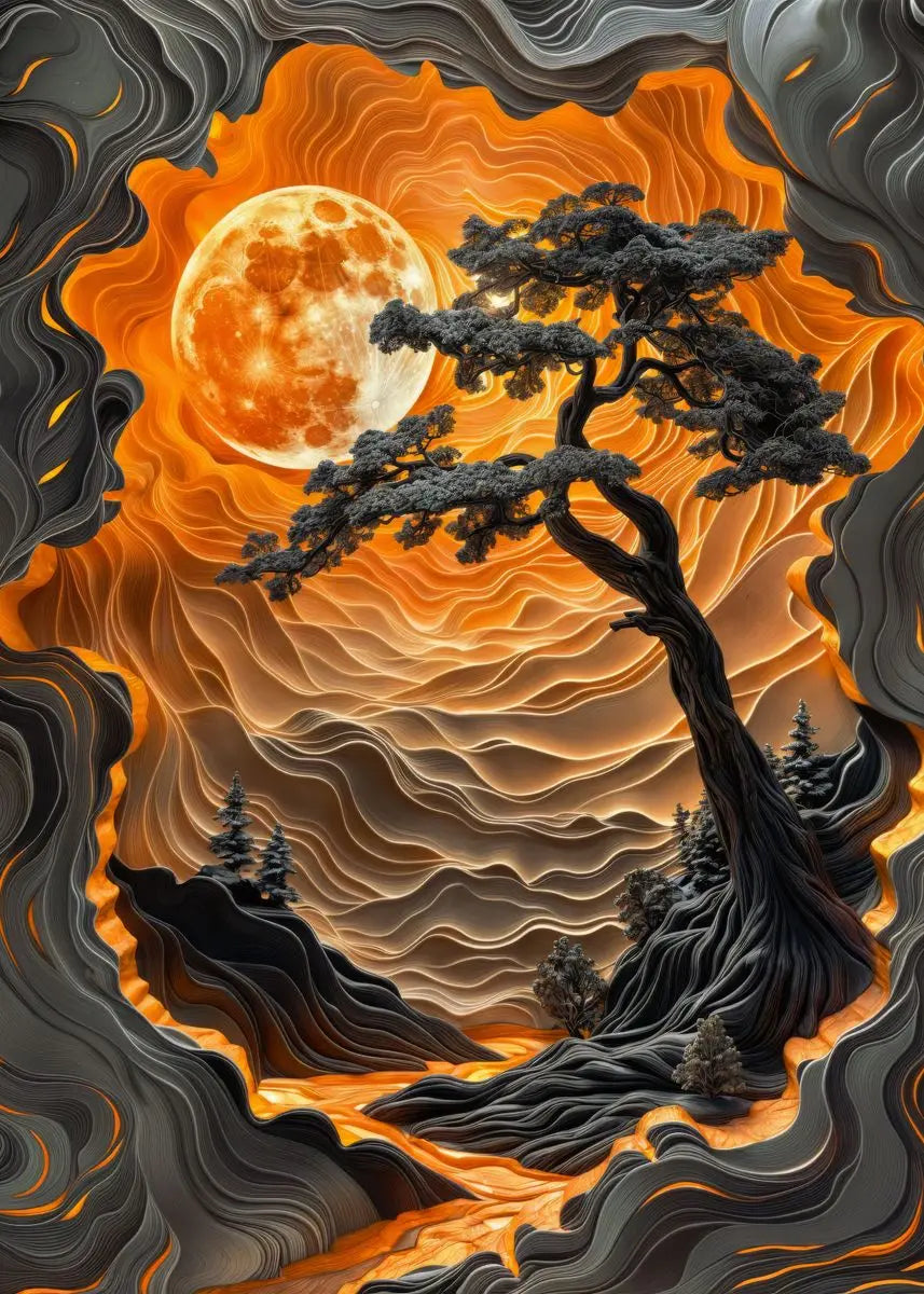 Abstract Lava Landscape Canvas Print - Moonrise Valley Wall Art for Home Decor - ZOOMNSTORE