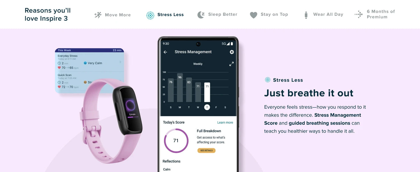 Fitbit Inspire 3 intelligent fitness tracker color touch screen heart rate monitor sleep pressure tracking sports wristband