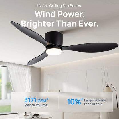 IRALAN Ceiling Fan With Light 6-speed choice Reversible DC motor 3CCT with remote control Whisper Easy Install black/White/Wood