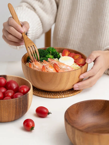 Acacia Wooden Bowl - Japanese Style Salad and Soup Tableware - ZOOMNSTORE