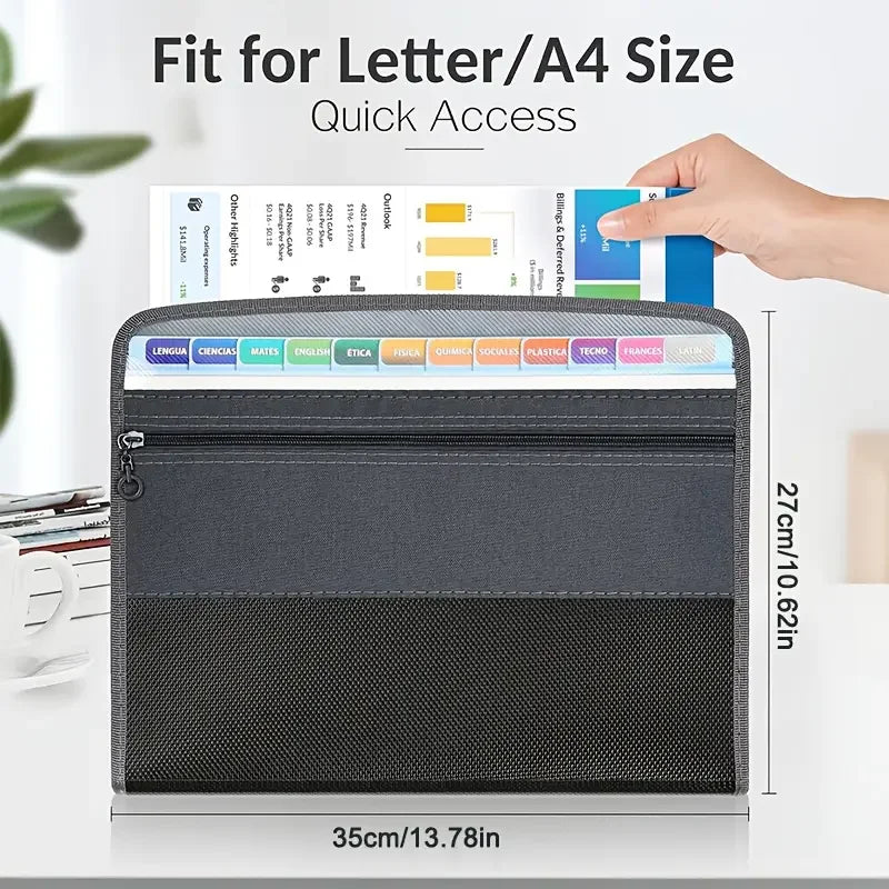 Accordion File Organizer - 13 Pocket Expanding Folder with Zipper and Pencil Pouch - ZOOMNSTORE