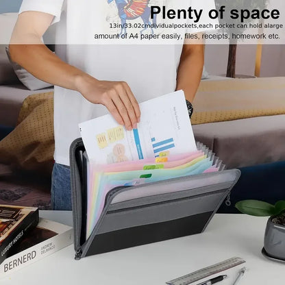 Accordion File Organizer - 13 Pocket Expanding Folder with Zipper and Pencil Pouch - ZOOMNSTORE