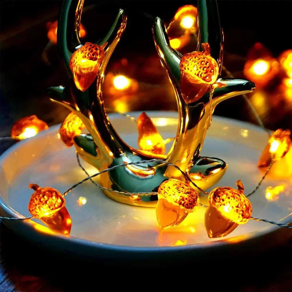 Acorn String Lights - 30 LED Fall Decorations Battery Powered 98ft Fairy Lights for Thanksgiving - ZOOMNSTORE