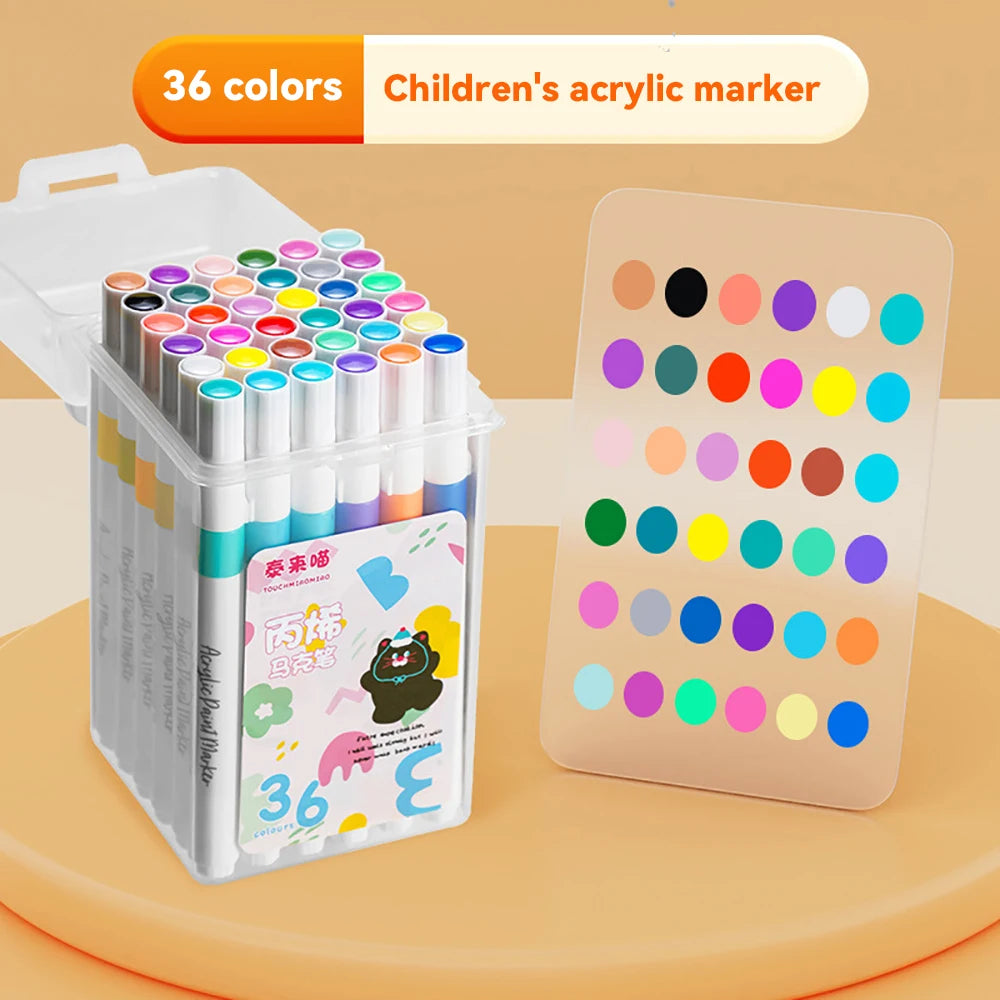 24/36/48/60/80Pcs Acrylic Colors Markers Art Painting Pen DIY Drawing for Card Rock Wood Stone Glass Children School Supplies - ZOOMNSTORE