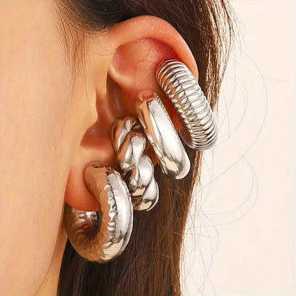Acrylic Ear Clip - 4pcs C Shaped Round Gold Silver Clip Earrings for Women - ZOOMNSTORE