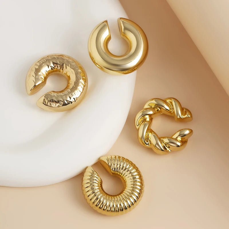 Acrylic Ear Clip - 4pcs C Shaped Round Gold Silver Clip Earrings for Women - ZOOMNSTORE