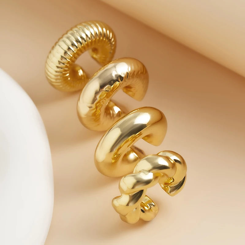 Acrylic Ear Clip - 4pcs C Shaped Round Gold Silver Clip Earrings for Women - ZOOMNSTORE