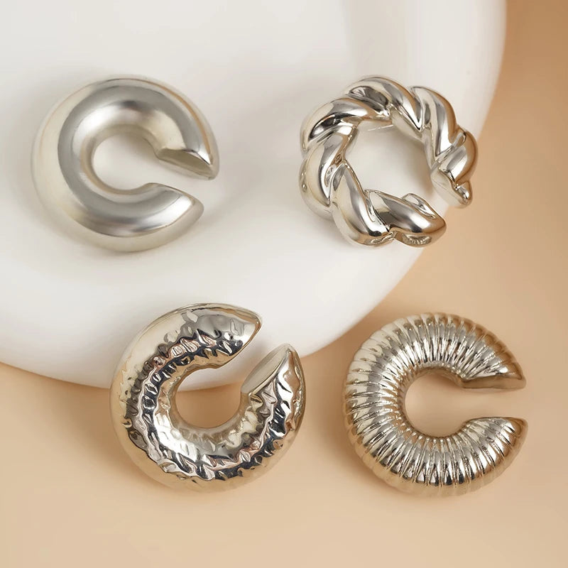 Acrylic Ear Clip - 4pcs C Shaped Round Gold Silver Clip Earrings for Women - ZOOMNSTORE