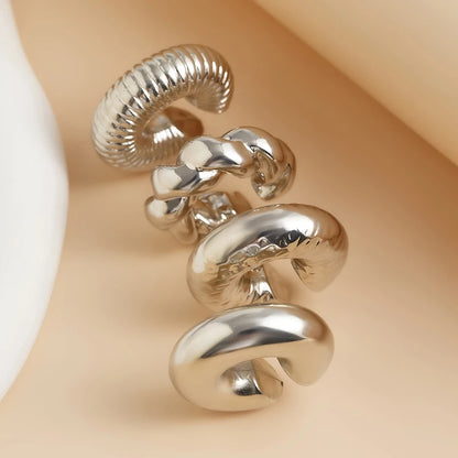 Acrylic Ear Clip - 4pcs C Shaped Round Gold Silver Clip Earrings for Women - ZOOMNSTORE