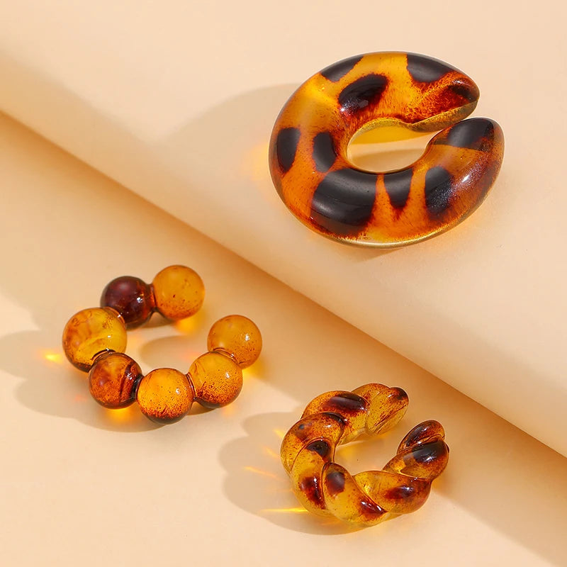 Acrylic Ear Clip - 4pcs C Shaped Round Gold Silver Clip Earrings for Women - ZOOMNSTORE