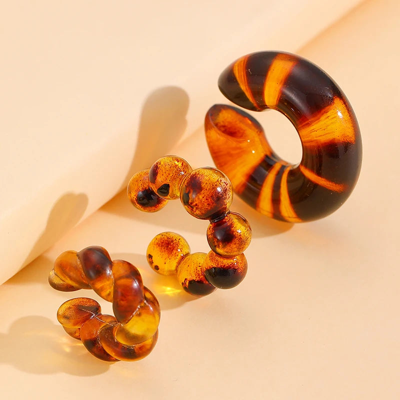 Acrylic Ear Clip - 4pcs C Shaped Round Gold Silver Clip Earrings for Women - ZOOMNSTORE