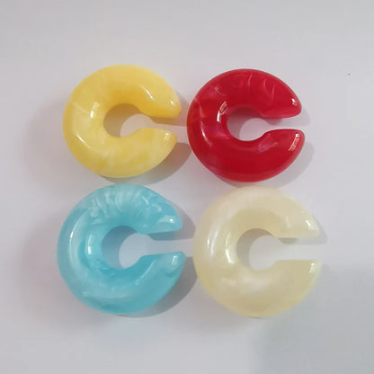 Acrylic Ear Clip - 4pcs C Shaped Round Gold Silver Clip Earrings for Women - ZOOMNSTORE