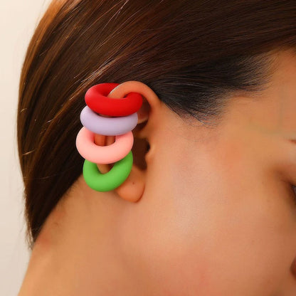 Acrylic Ear Clip - 4pcs C Shaped Round Gold Silver Clip Earrings for Women - ZOOMNSTORE