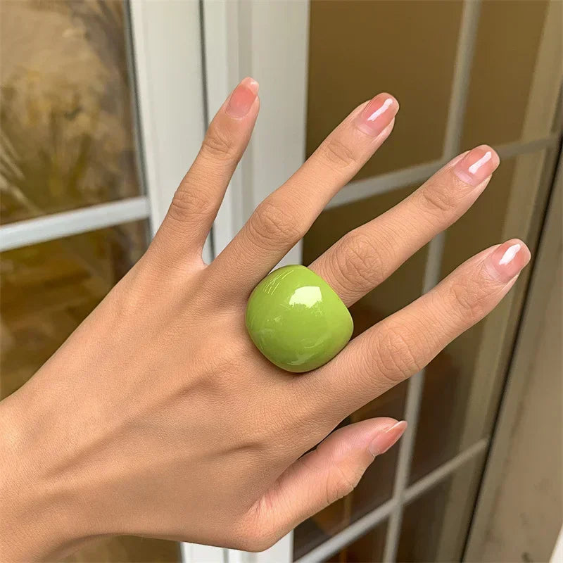 Acrylic Geometric Ring – Classic Candy Color Resin Statement Ring for Women - ZOOMNSTORE