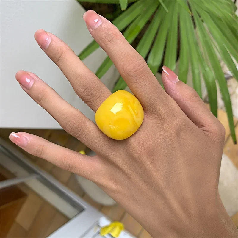 Acrylic Geometric Ring – Classic Candy Color Resin Statement Ring for Women - ZOOMNSTORE