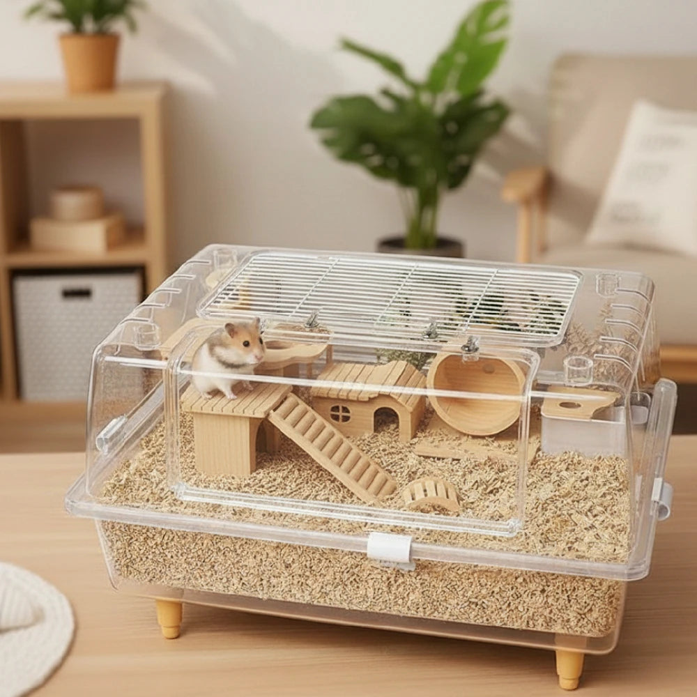 Acrylic Hamster Cage – Spacious Villa Style Transparent Pet Habitat, Chew-Proof Enclosure - ZOOMNSTORE