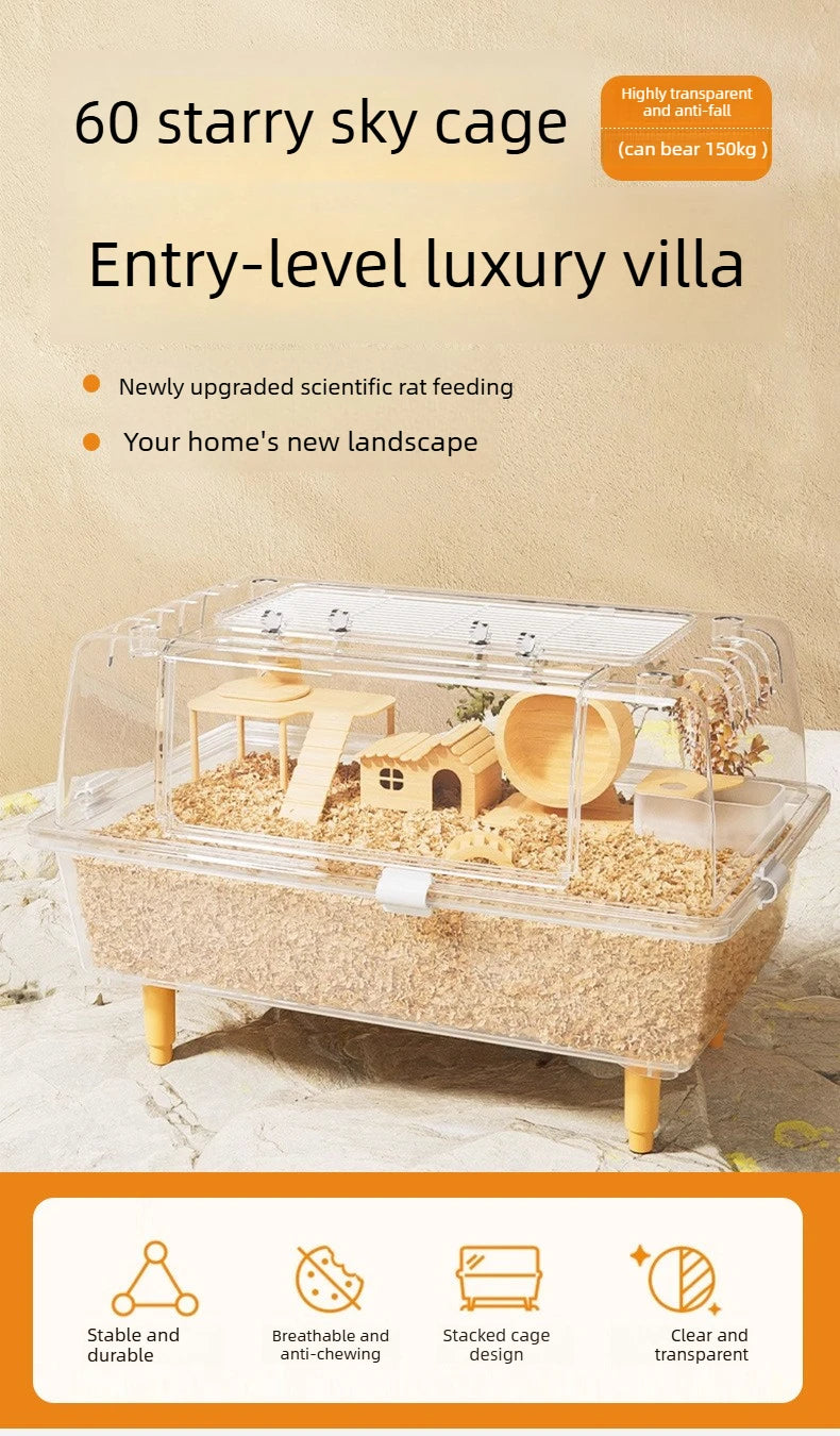 Acrylic Hamster Cage – Spacious Villa Style Transparent Pet Habitat, Chew-Proof Enclosure - ZOOMNSTORE