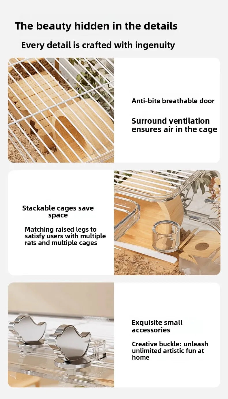 Acrylic Hamster Cage – Spacious Villa Style Transparent Pet Habitat, Chew-Proof Enclosure - ZOOMNSTORE