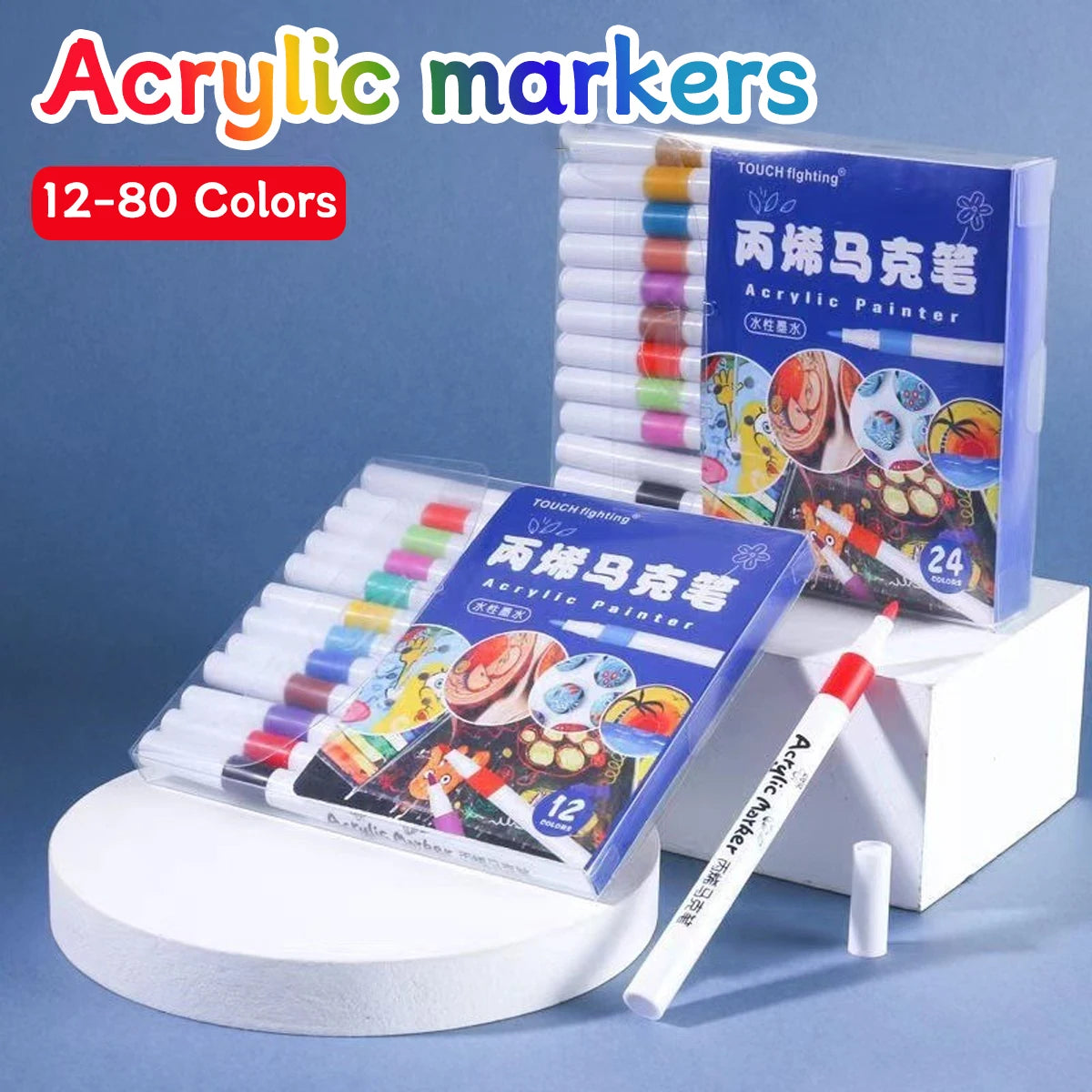 Acrylic Marker 12-80 Colors Pen Set for Draw Sketching Paint Art Markers Graffiti Stone Ceramic Glass Wood DIY Crafts Supplies - ZOOMNSTORE